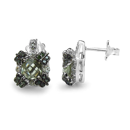2.91 Carat Genuine Green Amethyst, White Sapphire &amp; Green Diamond .925 Sterling Silver Earrings by Bids.com