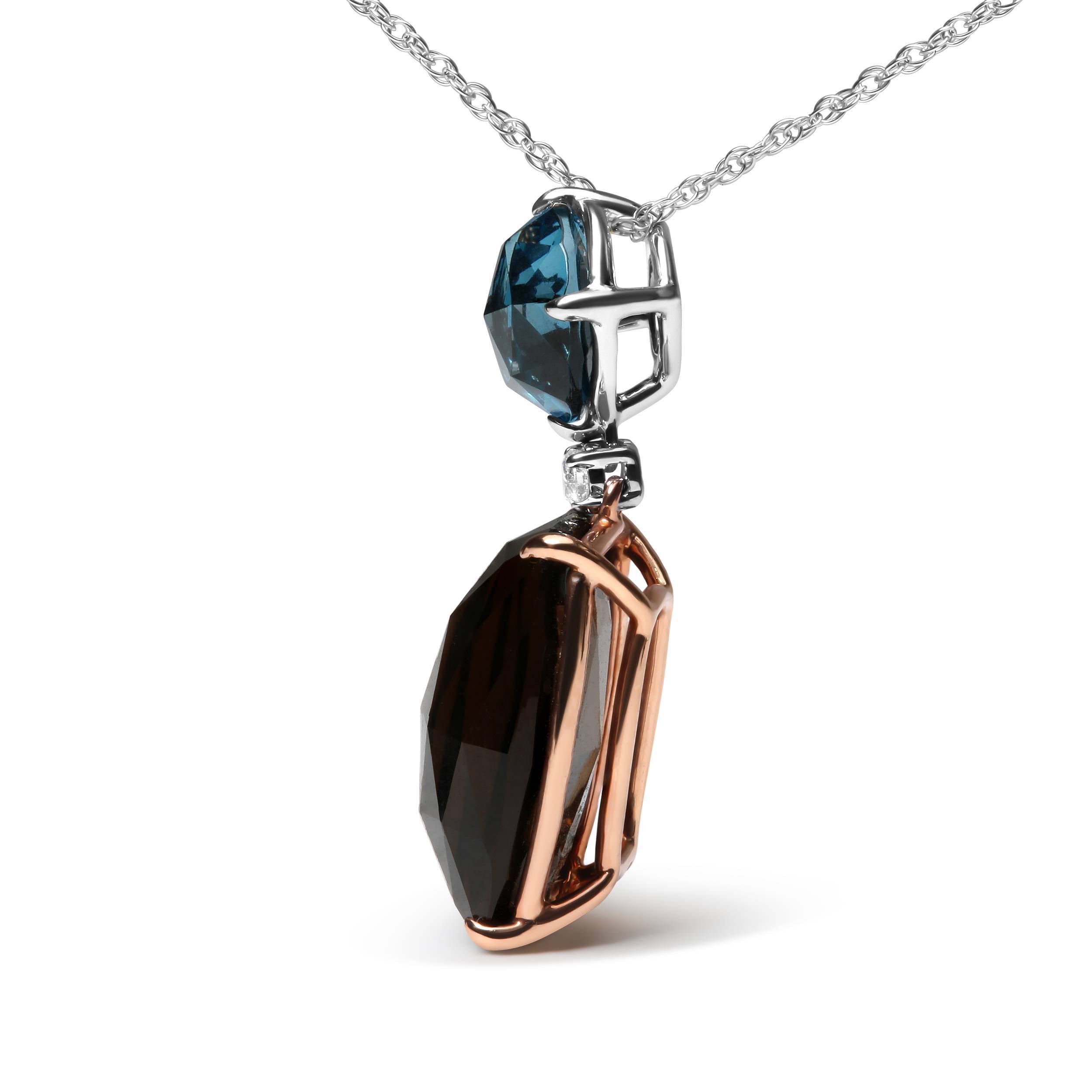 18K Rose and White Gold Diamond Accent and London Blue Topaz and Cushion Cut Smoky Quartz Gemstone Dangle Drop 18" Pendant Necklace (G-H Color, SI1-SI2 Clarity) by Bids.com
