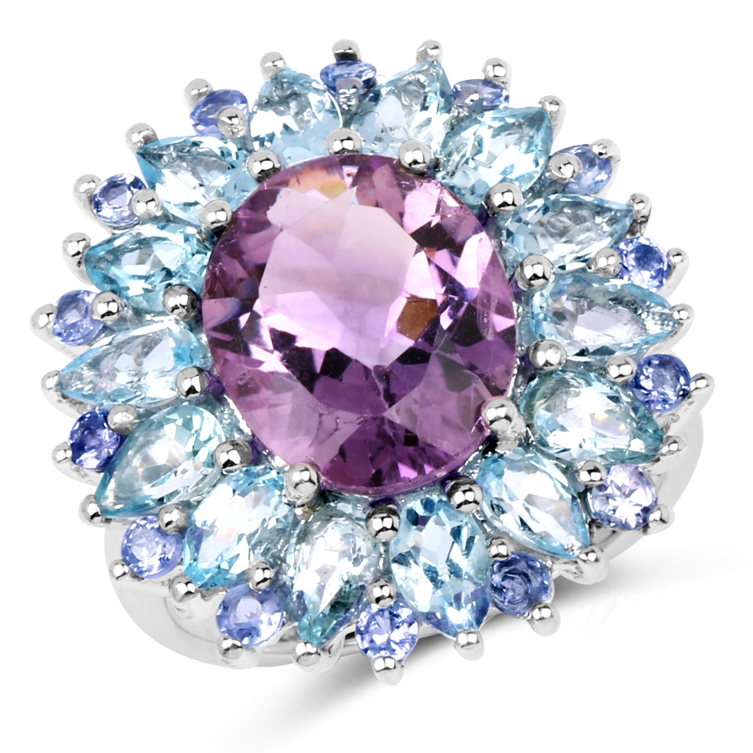 "7.79 Carat Genuine Amethyst, Blue Topaz and Tanzanite .925 Sterling Silver Ring by Bids.com