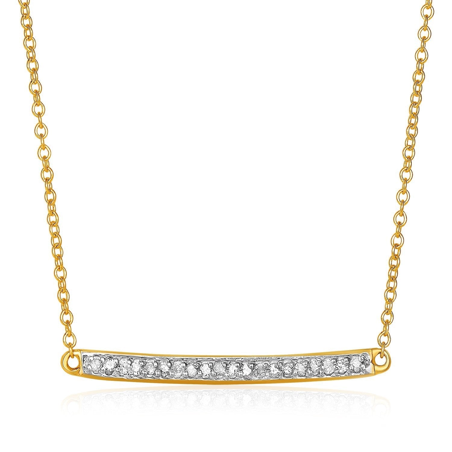 14k Yellow Gold Necklace with Gold and Diamond Bar (1/10 cttw)  DestGlow