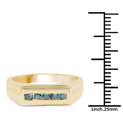 14K Yellow Gold Plated 0.25 Carat Genuine Blue Diamond .925 Sterling Silver Ring by Bids.com