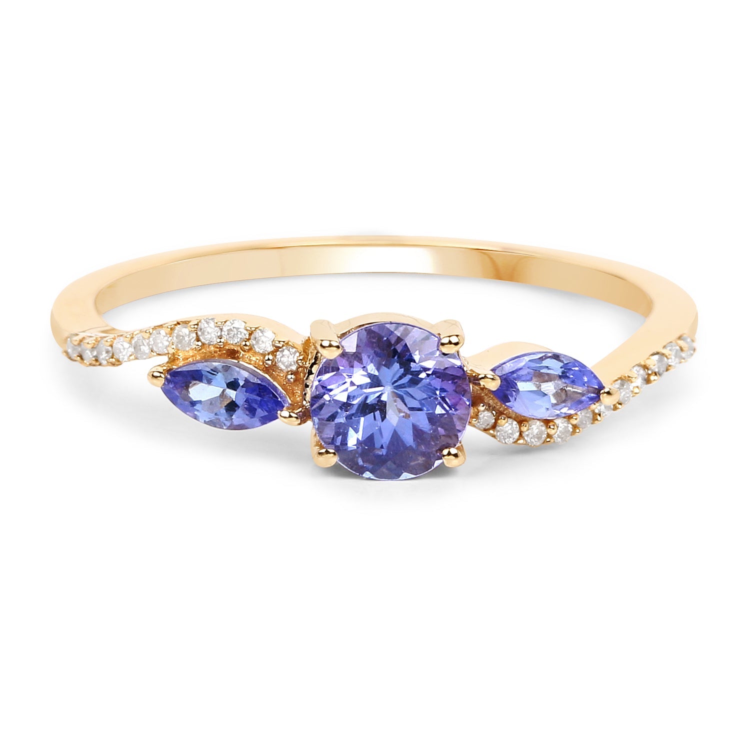 0.70 Carat Genuine Tanzanite and White Diamond 14K Yellow Gold Ring by Bids.com