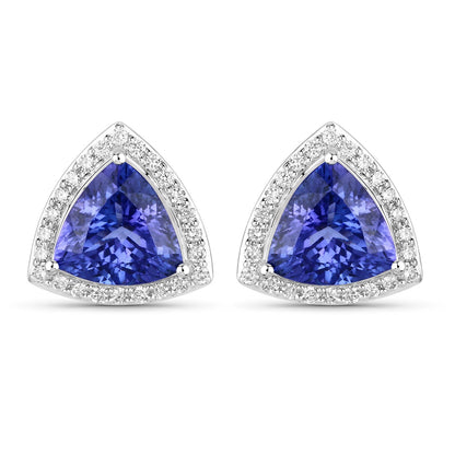 4.62 Carat Genuine Tanzanite and White Diamond 14K White Gold Earrings by Bids.com