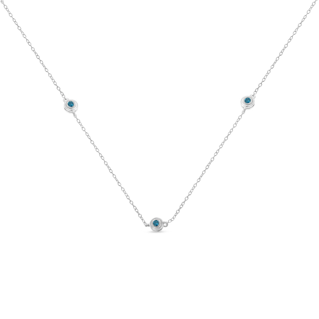 Sterling Silver Treated Blue Color Diamond Station Necklace (1/2 cttw, Blue Color, I2-I3 Clarity) by Bids.com