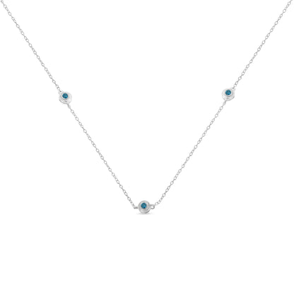 Sterling Silver Treated Blue Color Diamond Station Necklace (1/2 cttw, Blue Color, I2-I3 Clarity) by Bids.com