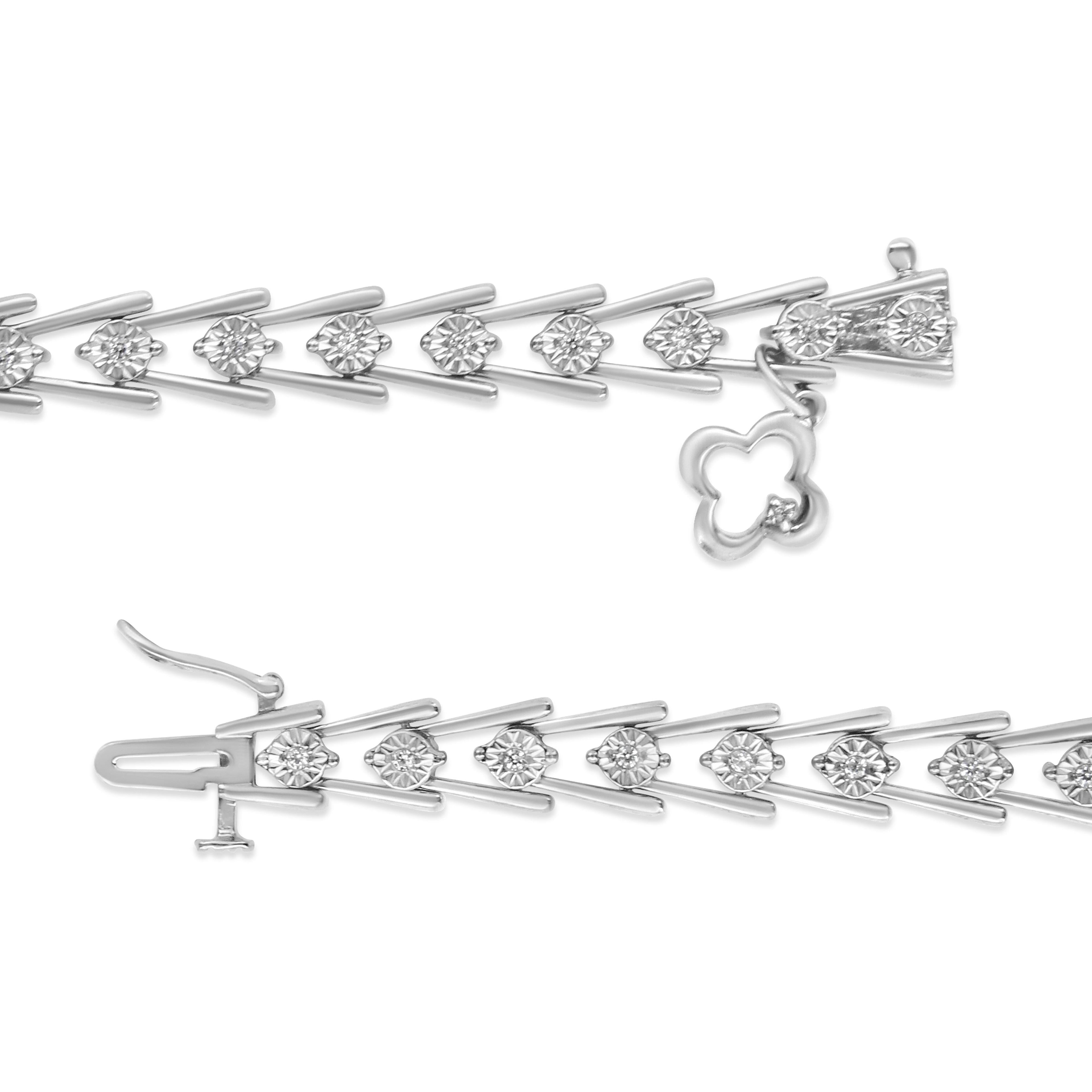 .925 Sterling Silver Diamond Miracle-Set Double Swoosh Milgrain Style Tennis Bracelet (1/2 cttw, I-J Color, I3 Clarity) - Size 7.75" by Bids.com