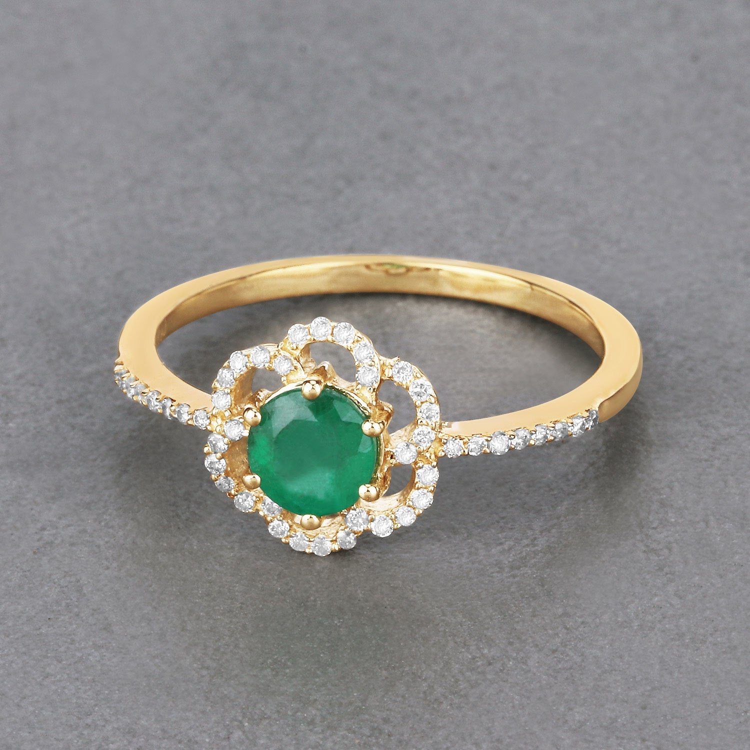 0.55 Carat Genuine Zambian Emerald and White Diamond 14K Yellow Gold Ring by Bids.com
