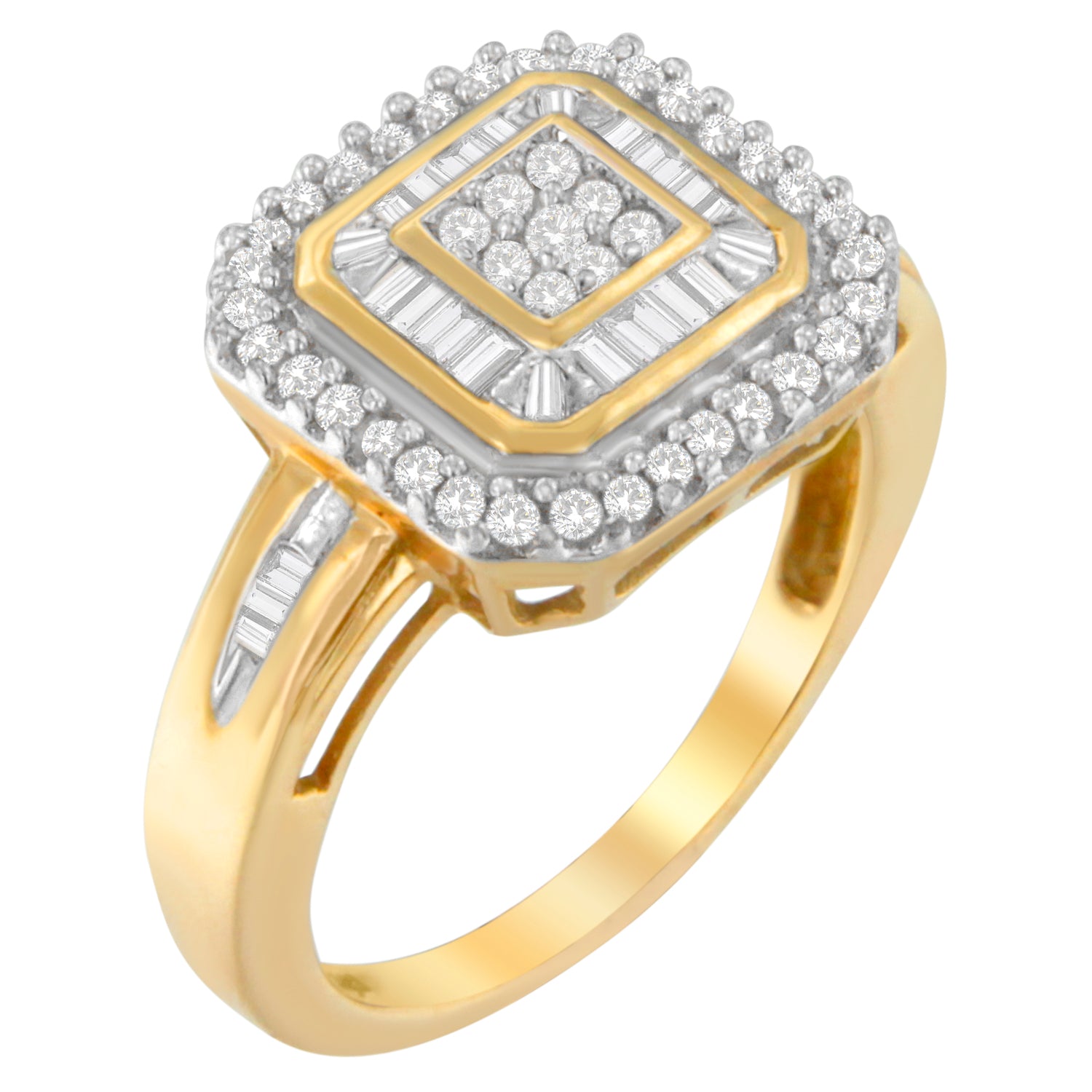 10K Yellow Gold 1/2 Cttw Diamond Square Cluster Cocktail Ring  DestGlow