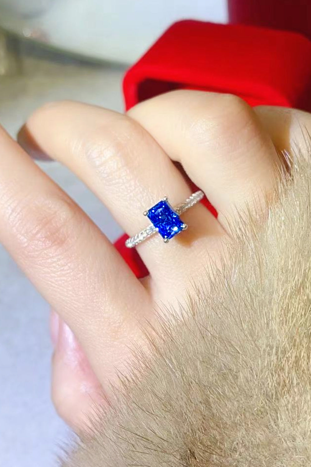 1 Carat Sparkala™ Platinum Over Pure Sterling Silver Rectangle Ring in Blue - DestGlow