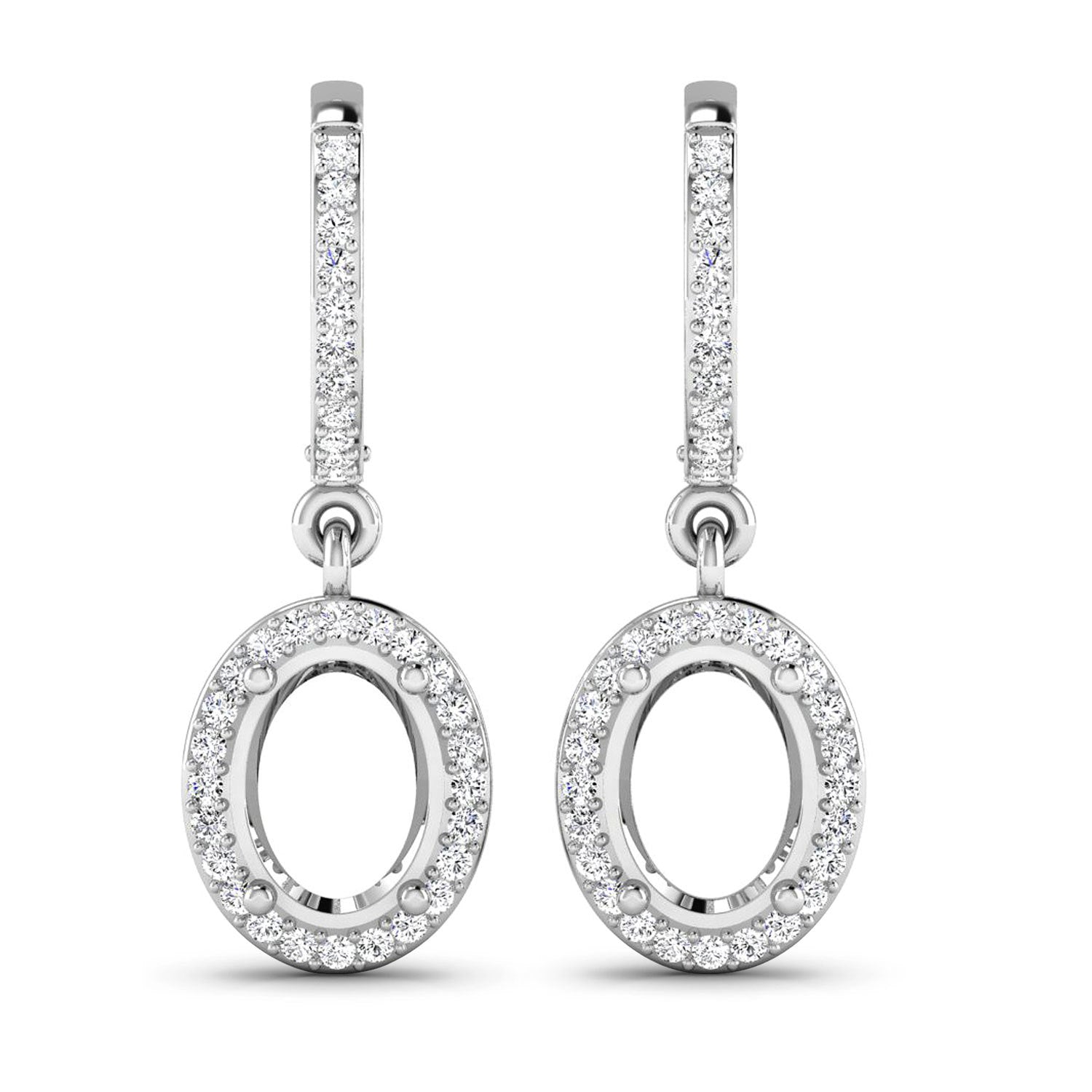 0.32 Carat Genuine White Diamond 14K White Gold Semi Mount Earrings - holds 8x6mm Oval Gemstones by Bids.com