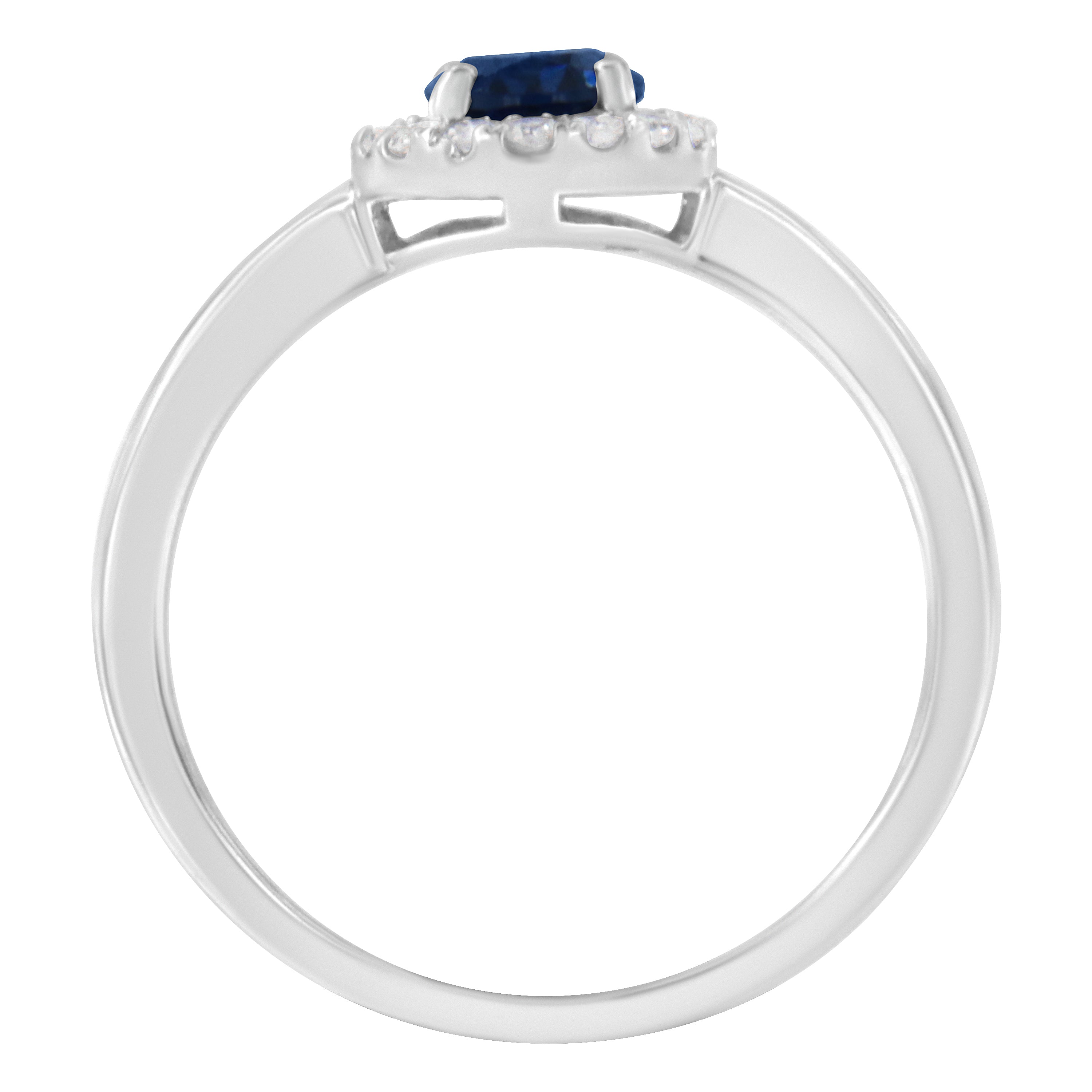 10K White Gold 1/5 Cttw Round Diamond and Prong Set 7MM Created Blue Sapphire Halo Cocktail Ring (H-I Color, I1-I2 Clarity) - Size 7 by Bids.com
