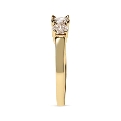 10K Yellow Gold 1.00 Cttw Champagne Diamond 3-Stone Band Ring (J-K Color, I1-I2 Clarity) - Size 7 by Bids.com