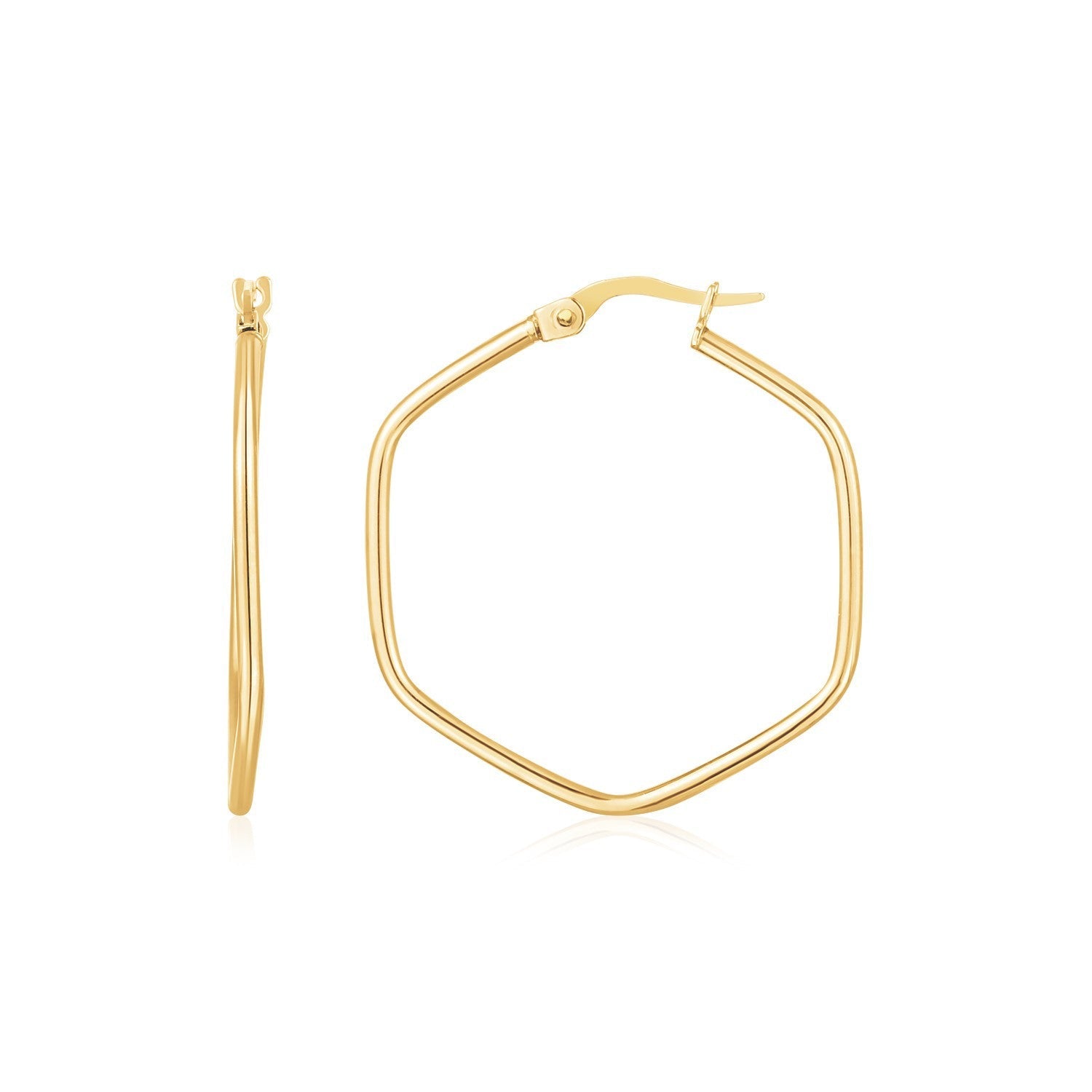 14K Yellow Gold Hexagon Hoop Rounded Edge Earrings by Bids.com