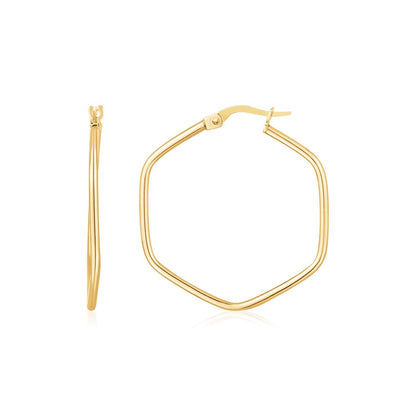14K Yellow Gold Hexagon Hoop Rounded Edge Earrings by Bids.com