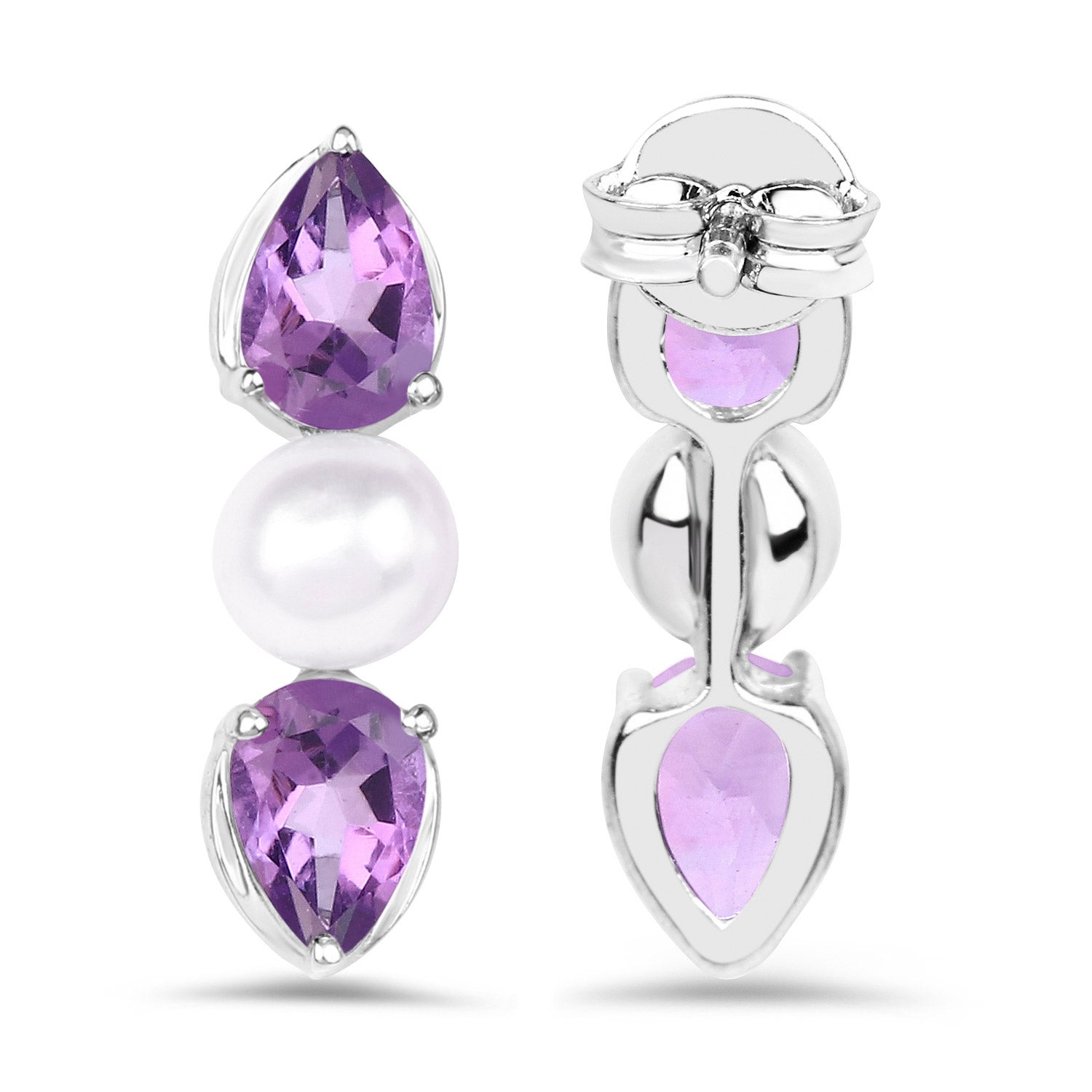 2.78 Carat Genuine Amethyst and Pearl .925 Sterling Silver Earrings  DestGlow