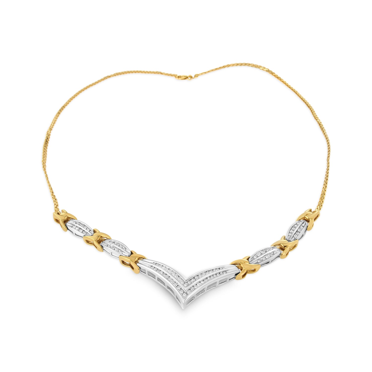 10K Yellow and White Gold 1.0 Cttw Round and Princess cut Diamond "V" Shape Statement Necklace (I-J Color, I1-I2 Clarity) by Bids.com