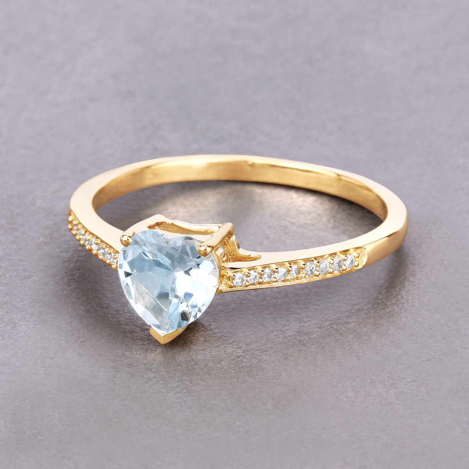 0.65 Carat Genuine Aquamarine and White Diamond 14K Yellow Gold Ring by Bids.com