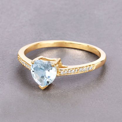 0.65 Carat Genuine Aquamarine and White Diamond 14K Yellow Gold Ring by Bids.com
