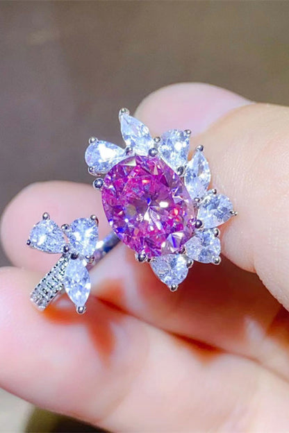3 Carat Pink Oval-Cut Sparkala™ Platinum Over Pure Sterling Silver Open Ring by Sparkala