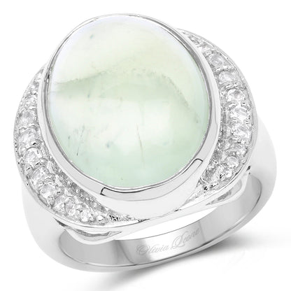 11.50 Carat Genuine Prehnite And White Topaz .925 Sterling Silver Ring by Bids.com