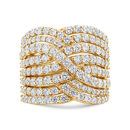 10K Yellow Gold 3.0 Cttw Diamond Eight-Row Bypass Crossover Statement Band Ring (H-I Color, I2-I3 Clarity) - Size 7 by Bids.com