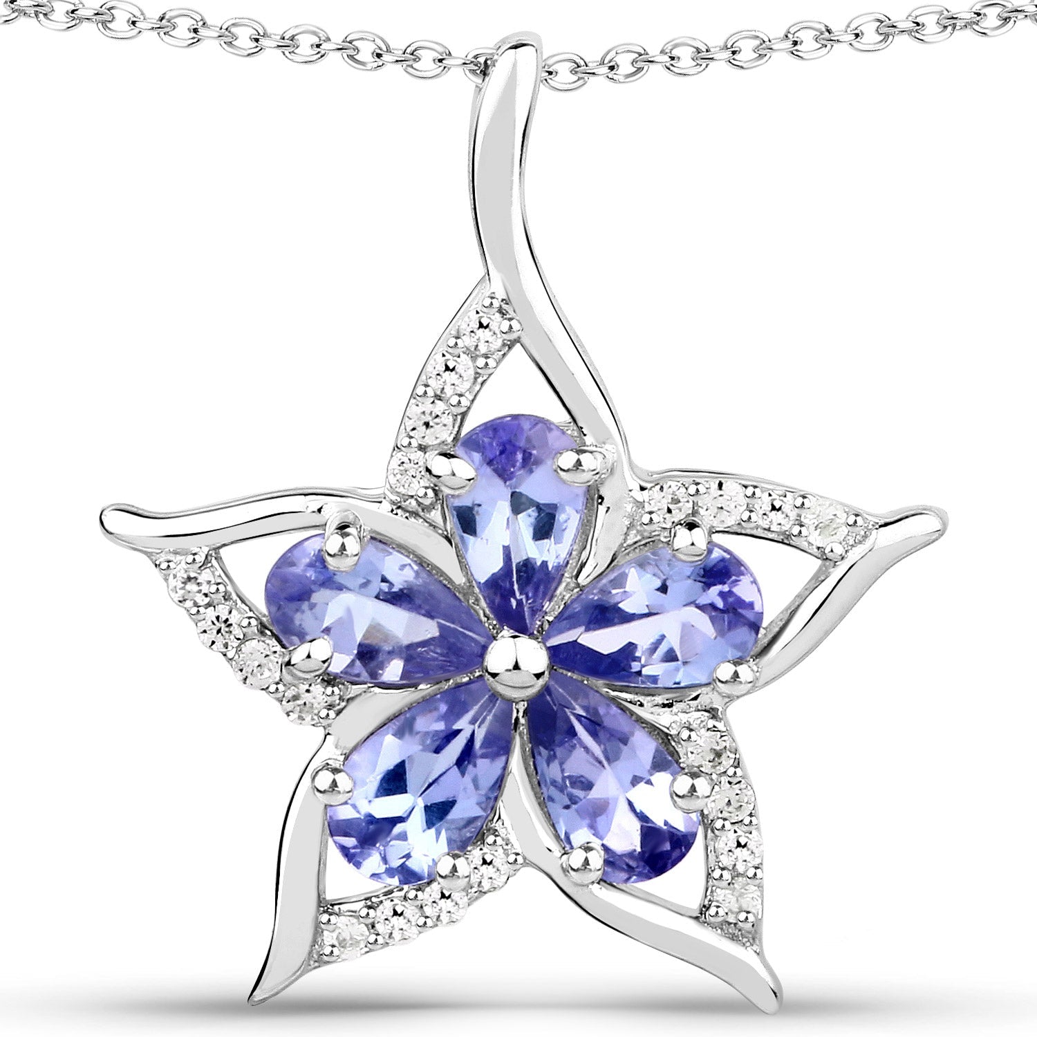 1.17 Carat Genuine Tanzanite and White Zircon .925 Sterling Silver Pendant  DestGlow