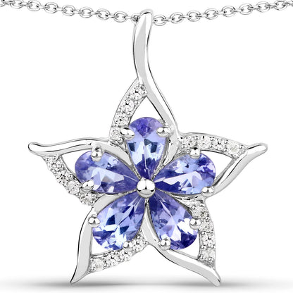 1.17 Carat Genuine Tanzanite and White Zircon .925 Sterling Silver Pendant  DestGlow