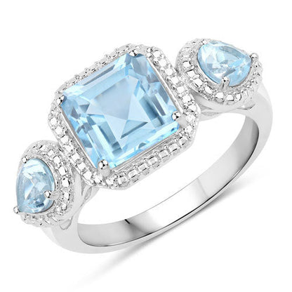 3.81 Carat Genuine Blue Topaz .925 Sterling Silver Ring  DestGlow