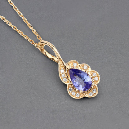 0.40 Carat Genuine Tanzanite and White Diamond 14K Yellow Gold Pendant by Bids.com