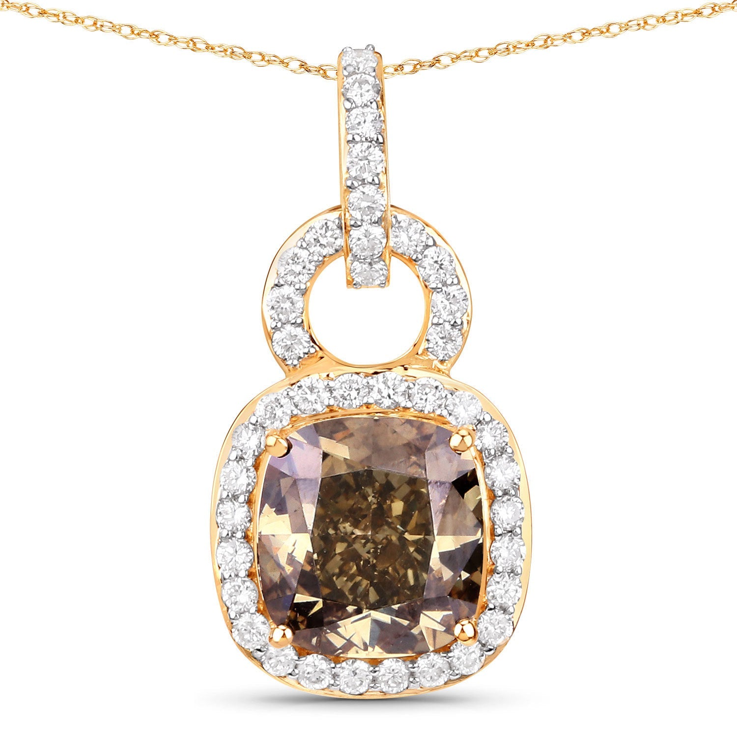 IGI Certified 2.50 Carat Genuine Brown Diamond Center and 0.31cttw White Diamond 18K Yellow Gold Pendant (2.81cttw) by Bids.com