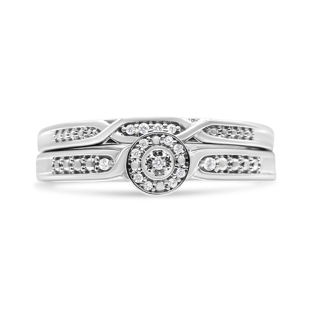 .925 Sterling Silver Diamond Accent Frame Twist Shank Bridal Set Ring and Band (I-J Color, I3 Clarity) - Size 7 by Bids.com