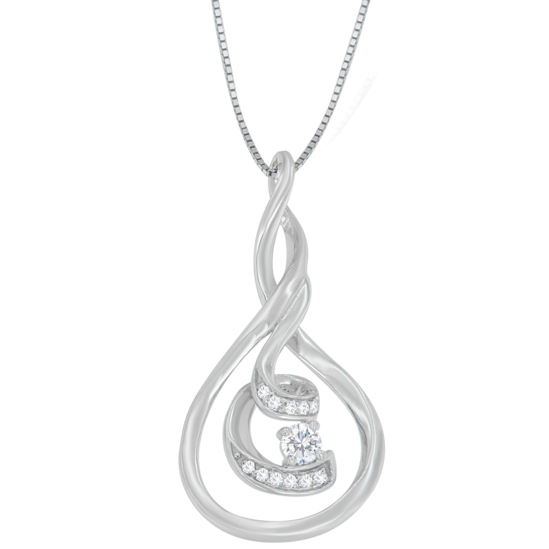 Espira 10K White Gold 1/8 cttw Round Cut Diamond Layered Spiral Pendant Necklace (I-J, I1-I2) by Bids.com