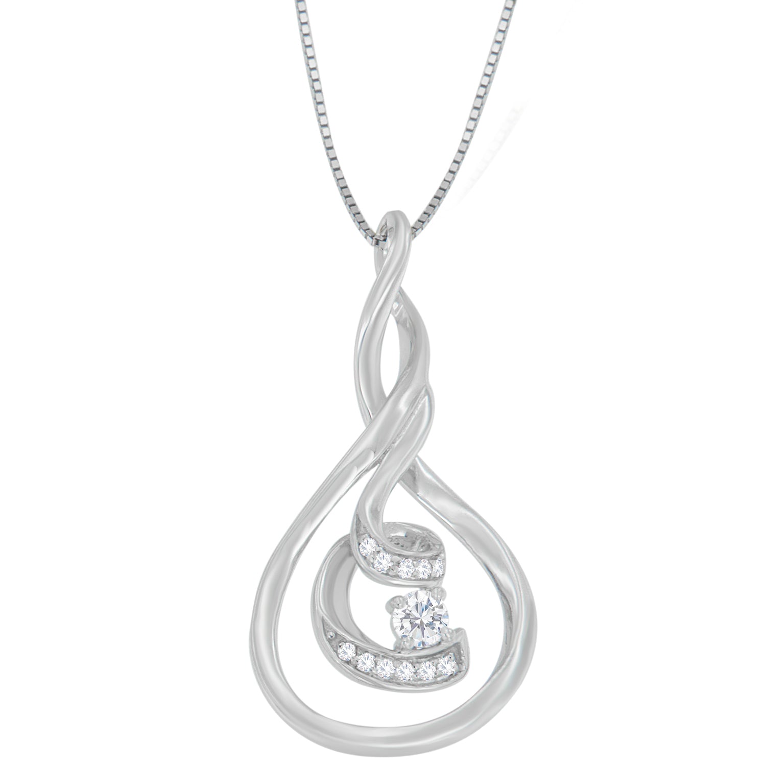 Espira 10K White Gold 1/8 cttw Round Cut Diamond Layered Spiral Pendant Necklace (I-J, I1-I2) by Bids.com