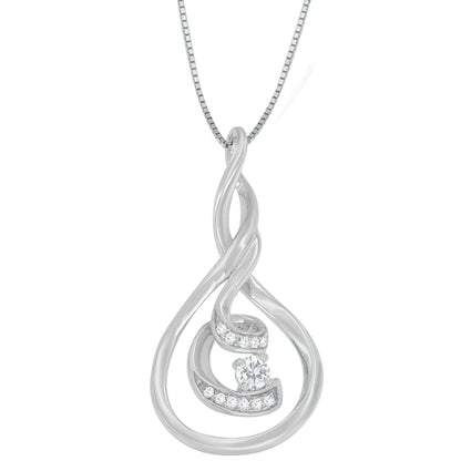 Espira 10K White Gold 1/8 cttw Round Cut Diamond Layered Spiral Pendant Necklace (I-J, I1-I2) by Bids.com