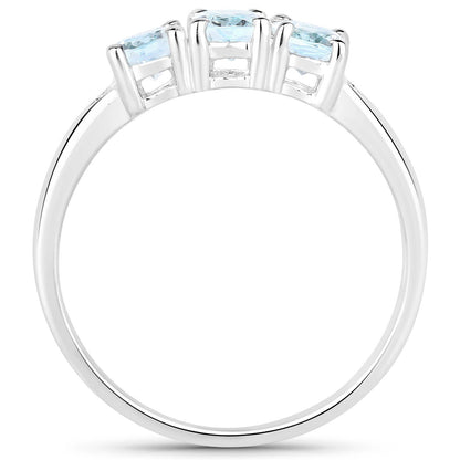 0.95 Carat Genuine Aquamarine and White Diamond .925 Sterling Silver Ring by Bids.com