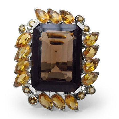 17.85 Carat Genuine Smoky Quartz &amp; Citrine .925 Sterling Silver Ring by Bids.com