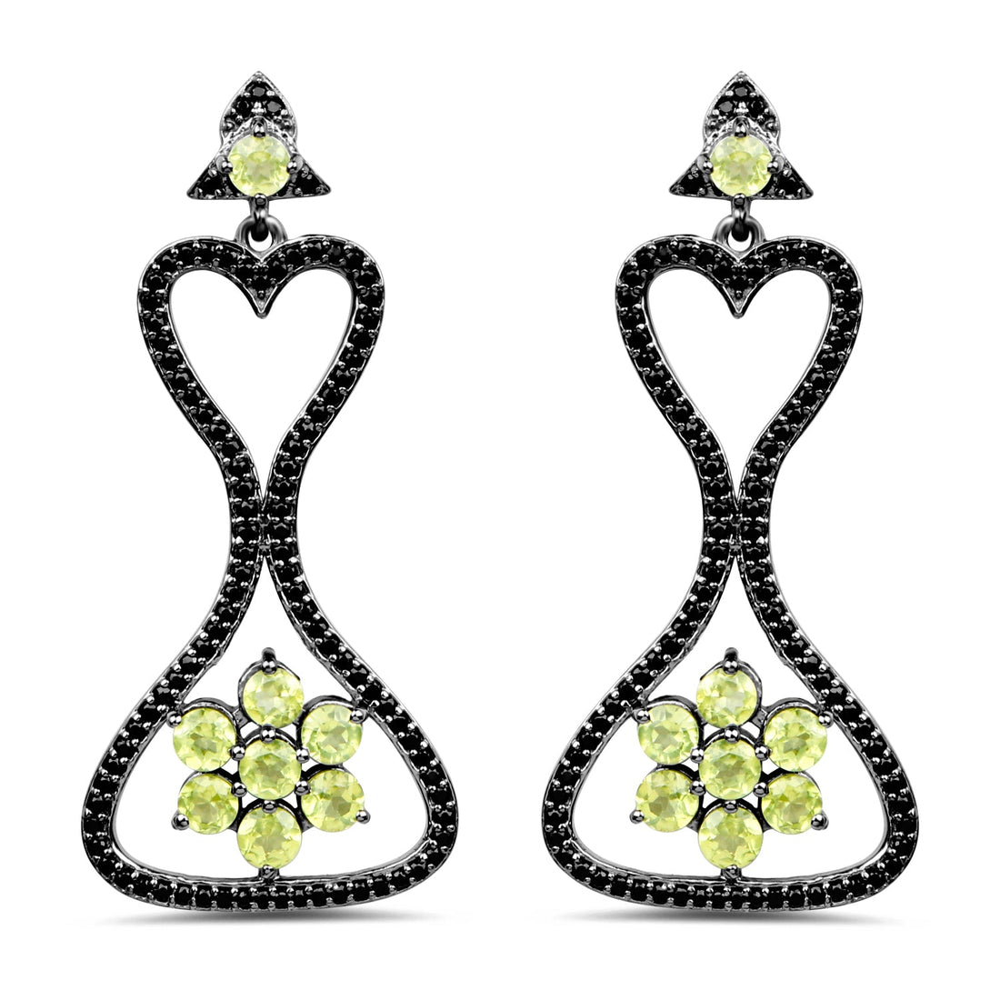 6.93 Carat Genuine Peridot and Black Spinel .925 Sterling Silver Earrings by Bids.com