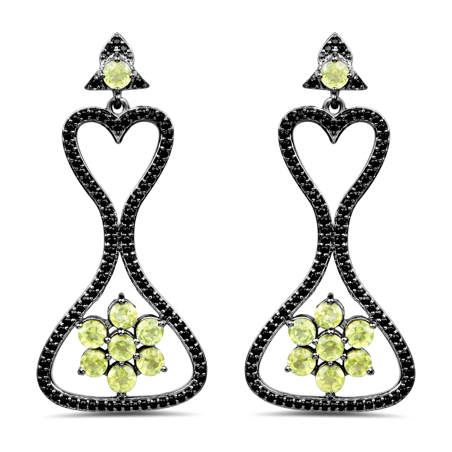 6.93 Carat Genuine Peridot and Black Spinel .925 Sterling Silver Earrings by Bids.com