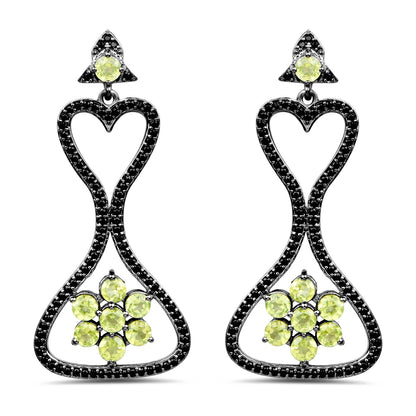 6.93 Carat Genuine Peridot and Black Spinel .925 Sterling Silver Earrings by Bids.com