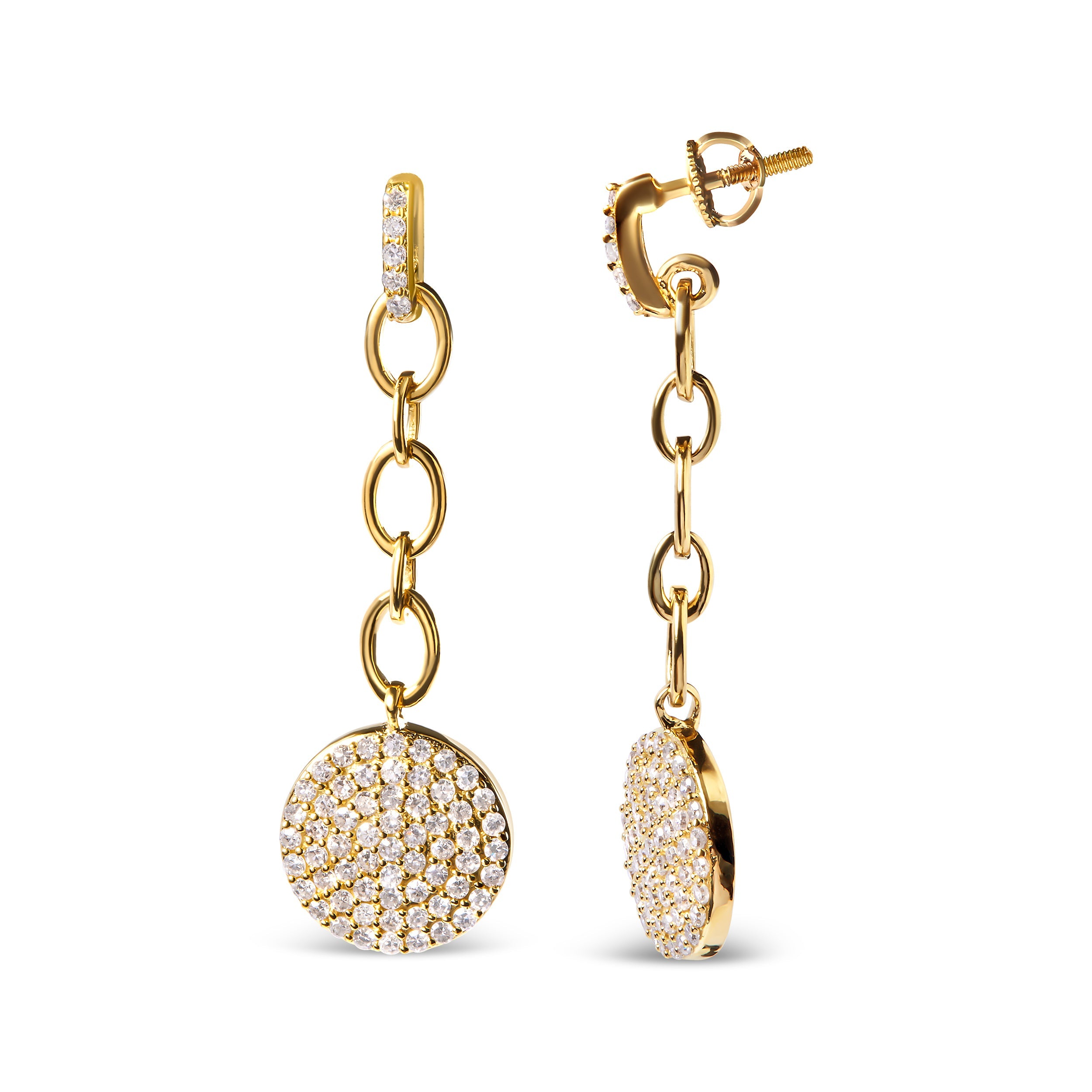 14K Yellow Gold 1.0 Cttw Diamond Chain Cluster Dangle Chain Earrings (I-J Color, I1-I2 Clarity) by Bids.com