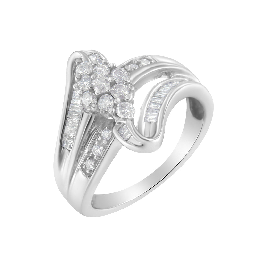 10K White Gold 1/2 cttw Diamond Cluster Ring (H-I Clarity, I2-I3 Color) - Size 6 by Bids.com