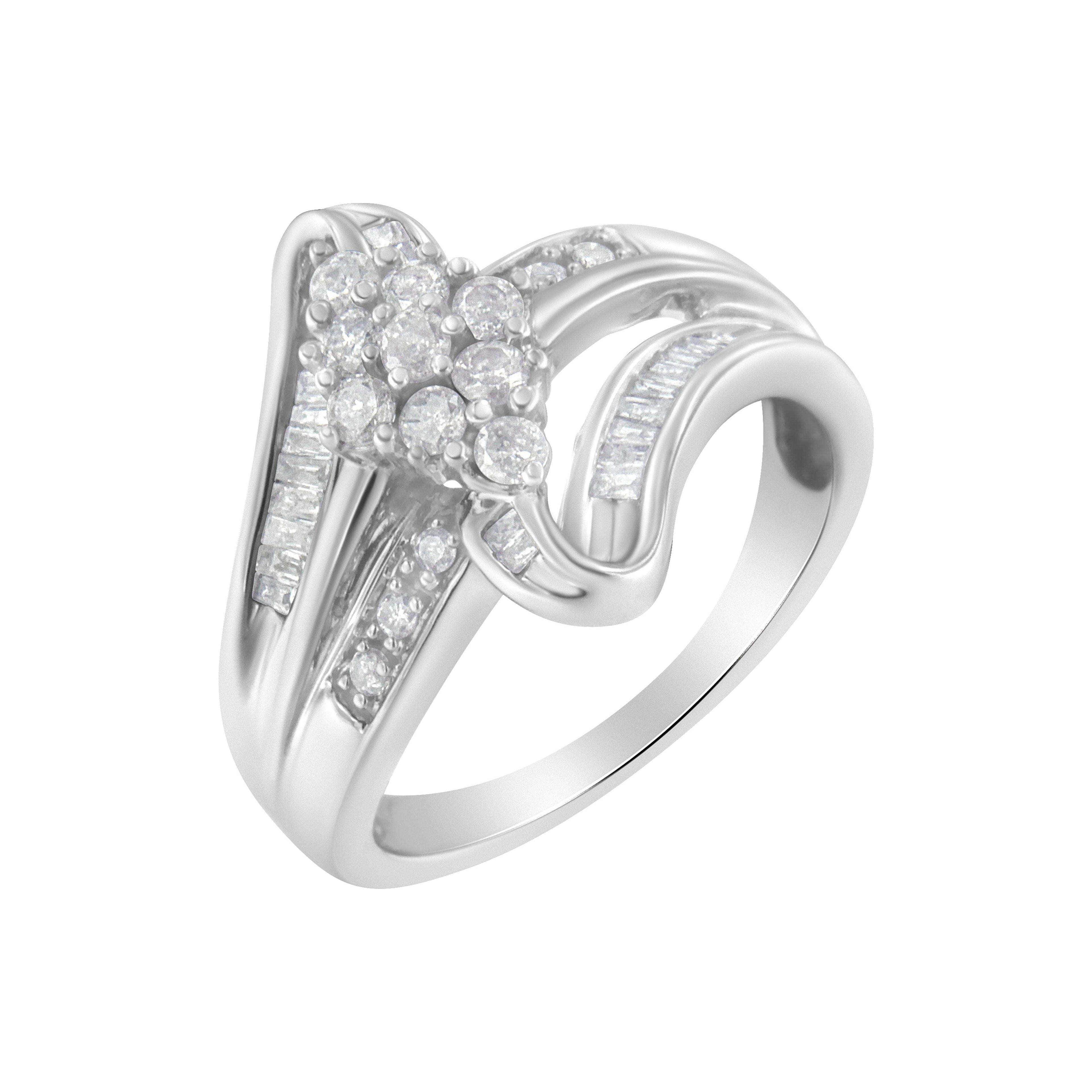 10K White Gold 1/2 cttw Diamond Cluster Ring (H-I Clarity, I2-I3 Color) - Size 6 by Bids.com
