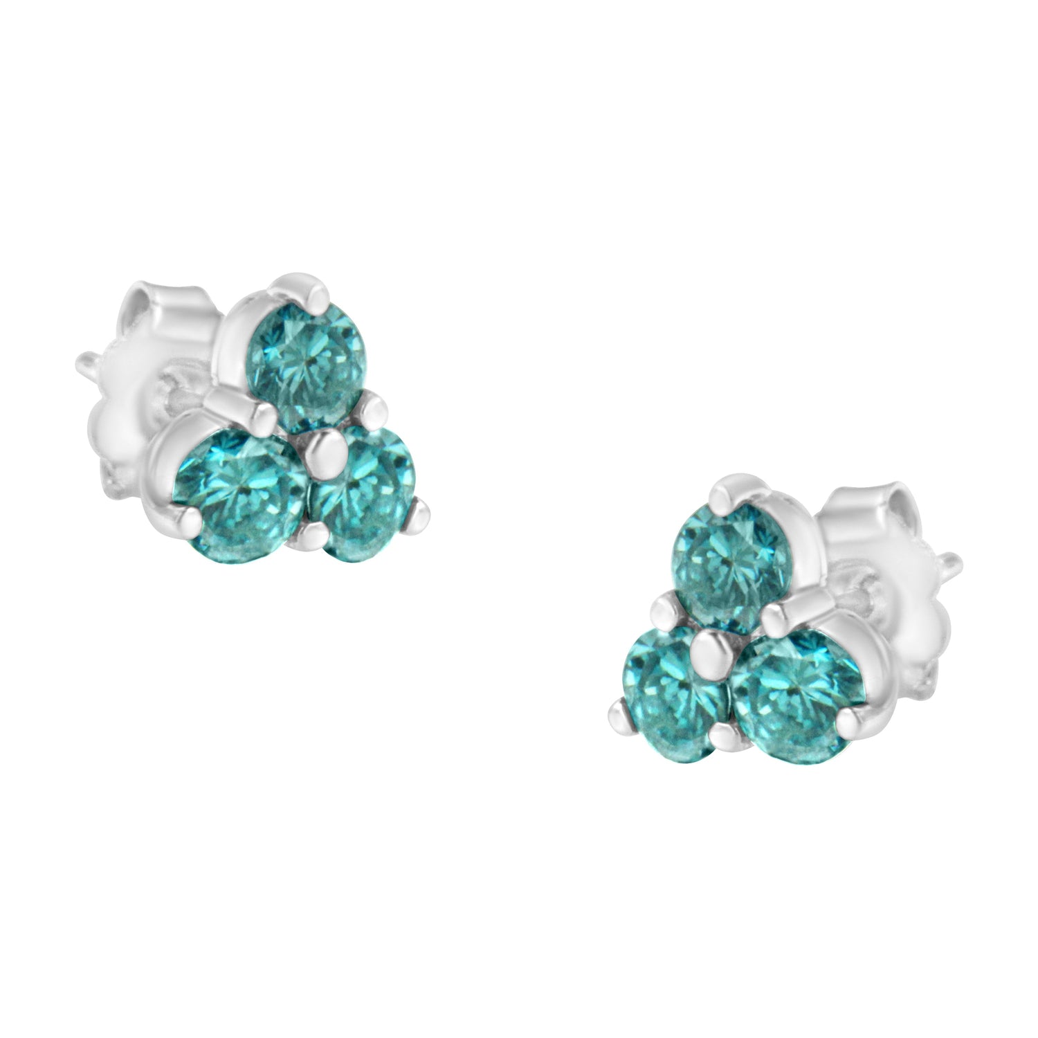 14KT White Gold Treated Blue Diamond Trio Stud Earrings (1 1/3 cttw, Blue) by Bids.com