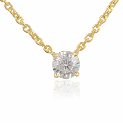 White Moissanite Chain Pendant - 5mm Round Lab Grown Sterling Silver Necklace