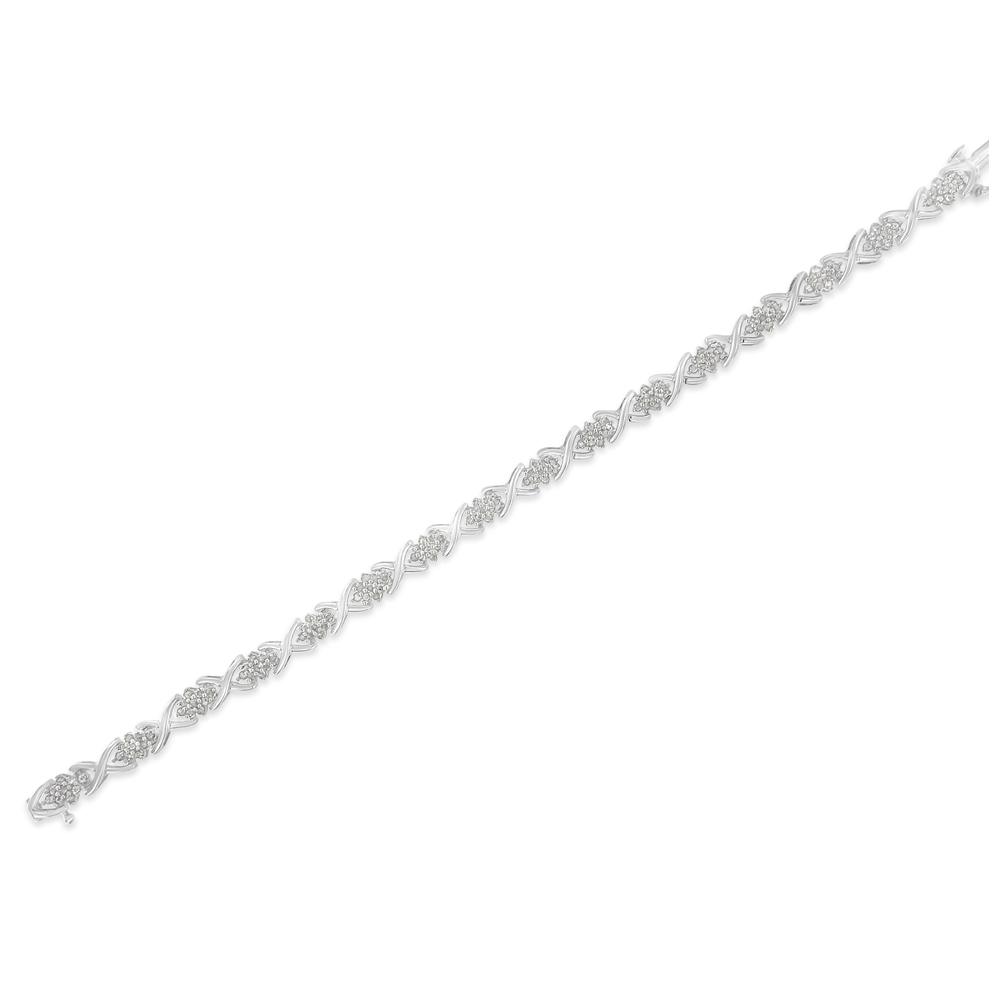 .925 Sterling Silver 1-1/2 Cttw Diamond Cluster X Link 7" Tennis Bracelet (I-J color, I3 clarity) by Bids.com