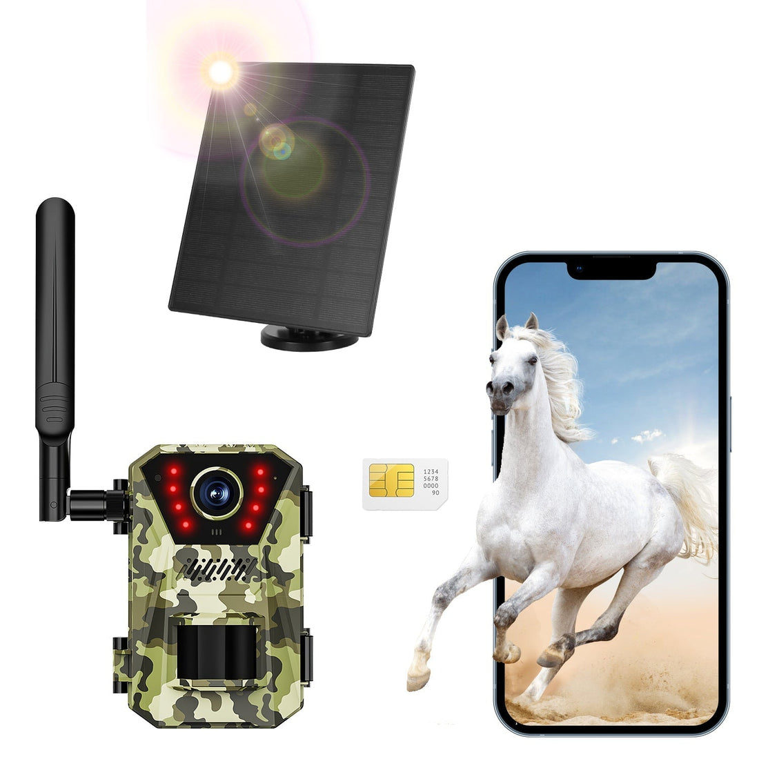 4G 4K 30FPS Solar Trail Camera Outdoor Wildlife Camera Motion Activated IP66 Waterproof with 140ºViewing Angle No Glow Night Vision SIM Card APP Contr 