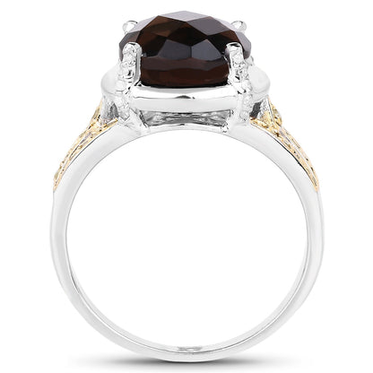 3.28 Carat Genuine Smoky Quartz, Yellow Diamond &amp; White Diamond .925 Sterling Silver Ring by Bids.com