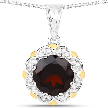2.32 Carat Genuine Garnet and White Diamond 14K Yellow Gold with .925 Sterling Silver Pendant by Bids.com