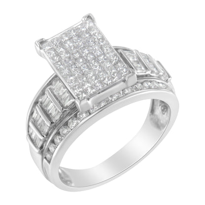 14K White Gold 2.0 Cttw Mixed-Cut Diamond Rectangle Invisible-Set Composite Cluster Ring with Bar- and Channel-Set Band (H-I Color, SI2-I1 Clarity) - Size 5 by Bids.com