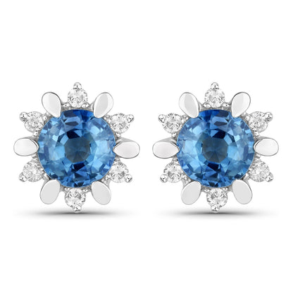 1.87 Carat Genuine Blue Sapphire and White Diamond 14K White Gold Earrings by Bids.com